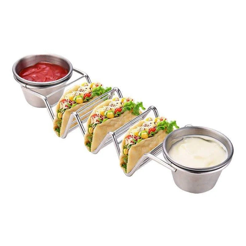 Herzberg HG-04043: Roestvrijstalen Taco-houder met 2 bekers