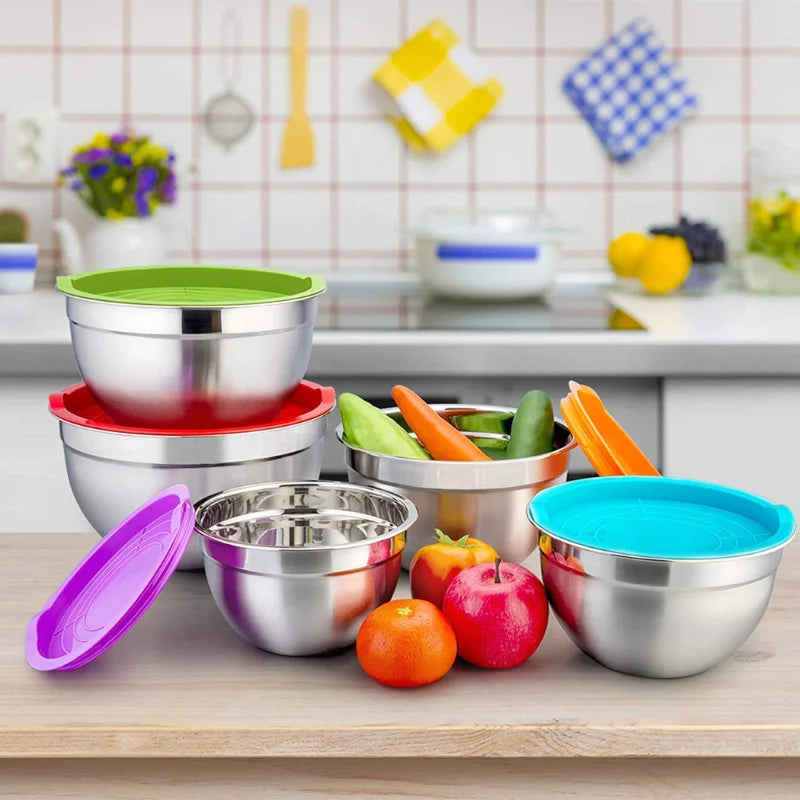 Herzberg HG-04074: 5-delige Nesting mengkom met siliconen deksel