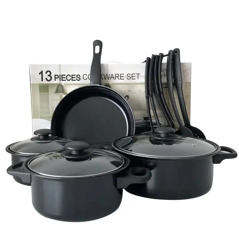 Herzberg HG-04241: 13-delige anti-aanbak pannenset met nylon kooklepelset